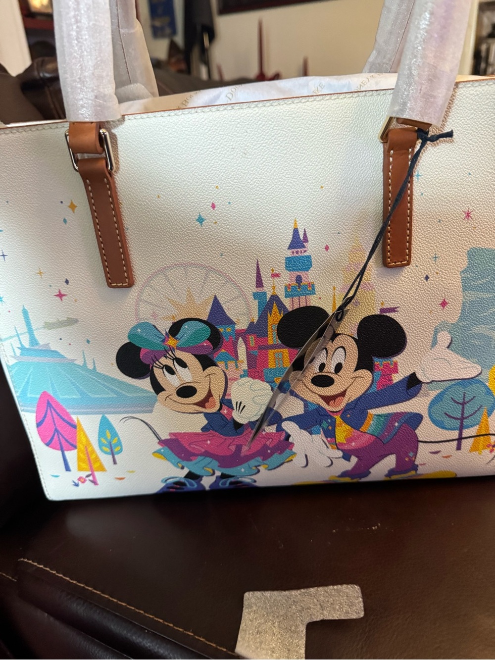 Dooney & Bourke White Disney Mickey & Minnie Parade Tote with Tan Trim - Picture 5 of 7